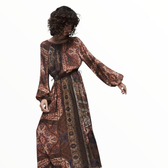 ZARA | Brown | PRINTED MIDI DRESS - Picture 6 of 15